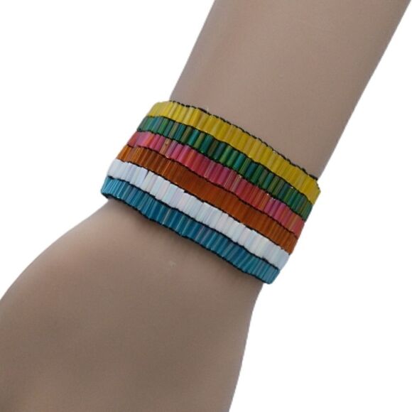 Pride Rainbow Beaded Bracelet Multi Color Bugle Beads Beach Ethnic Tribal Boho. - Picture 1 of 8